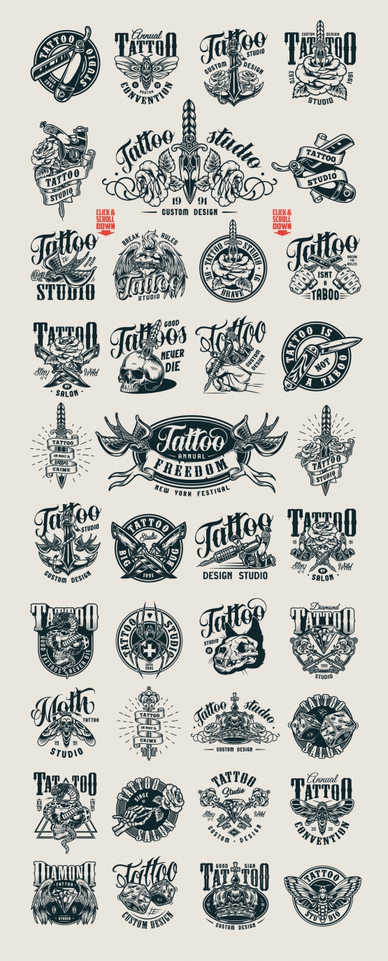 Retro Tattoo Designs Set - Vector design - DgimStudio.com